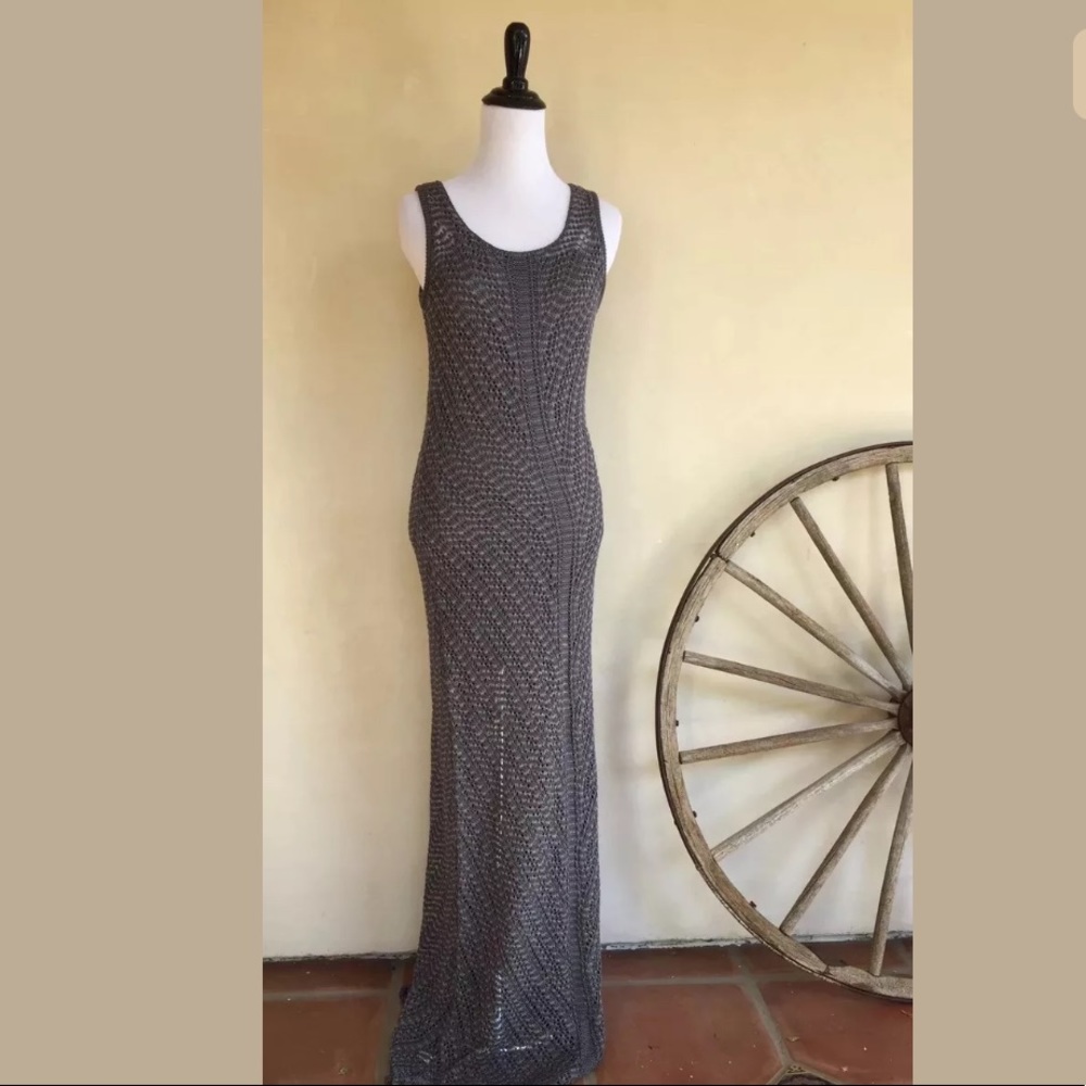 TOMMY BAHAMA Gray Silver Lined Crochet Long Dress
